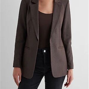 Express Size Small Columnist Shine Open Front Blazer Brown Metallic Business